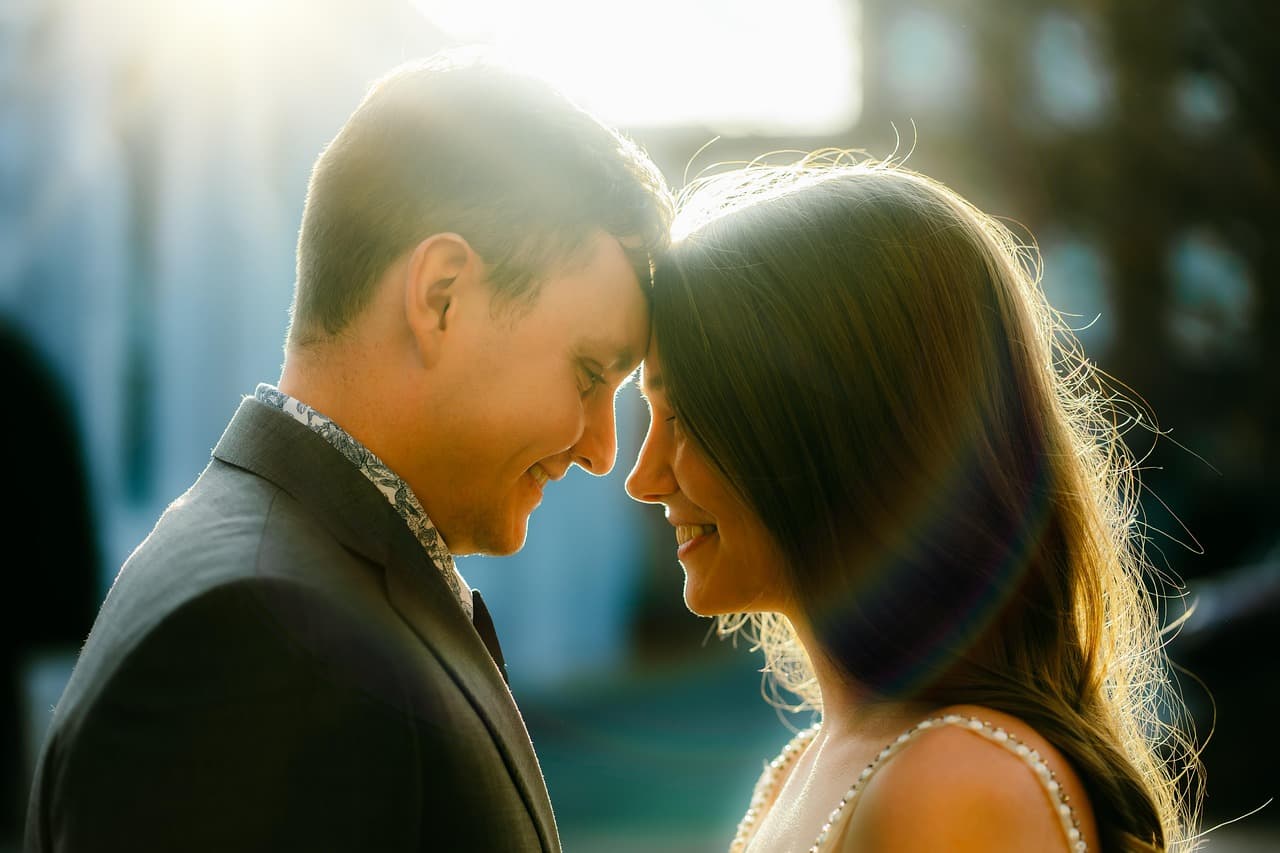 Newly engaged couple celebrating