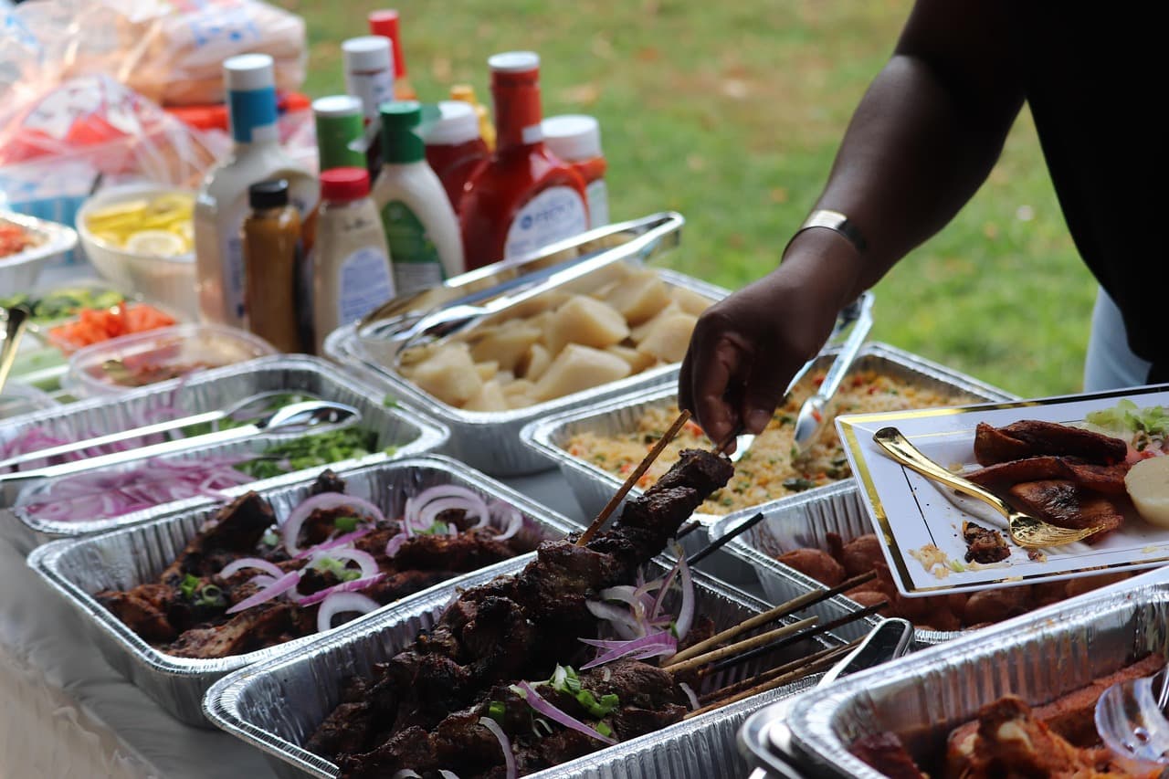 Tailgate party outside a football stadium