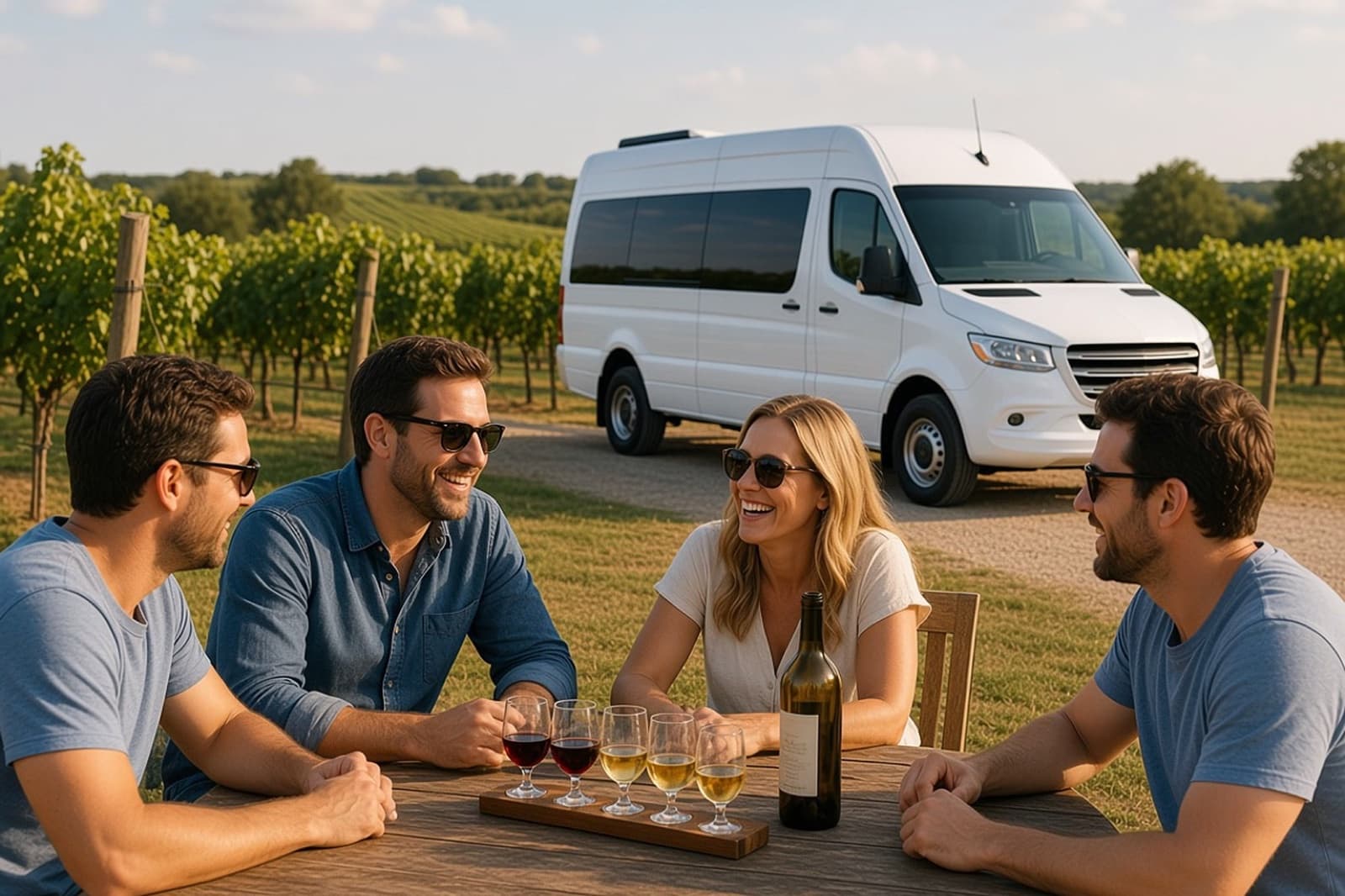 Group touring a Texas Hill Country vineyard
