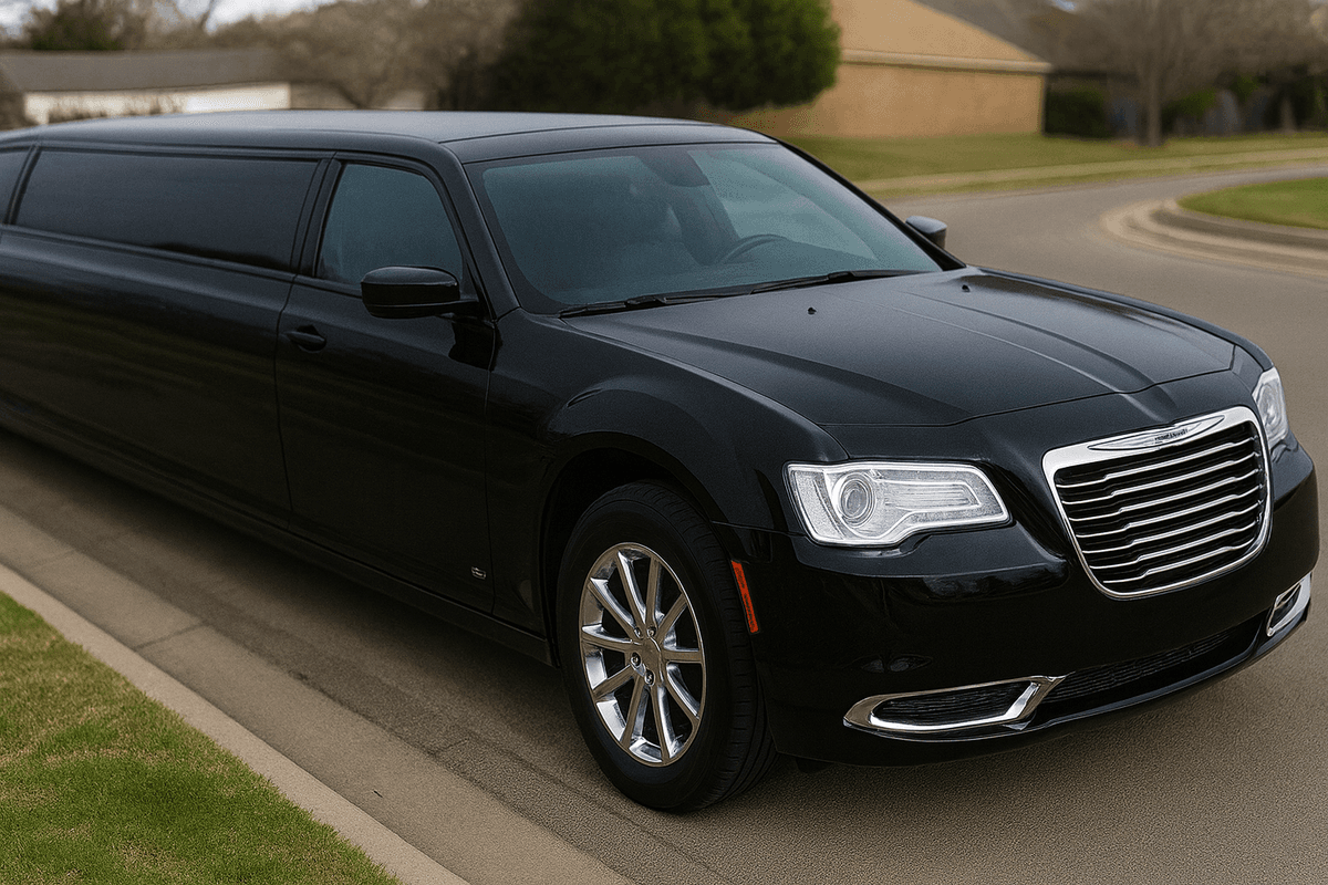 Our 10-passenger black Chrysler 300 limo, exterior
