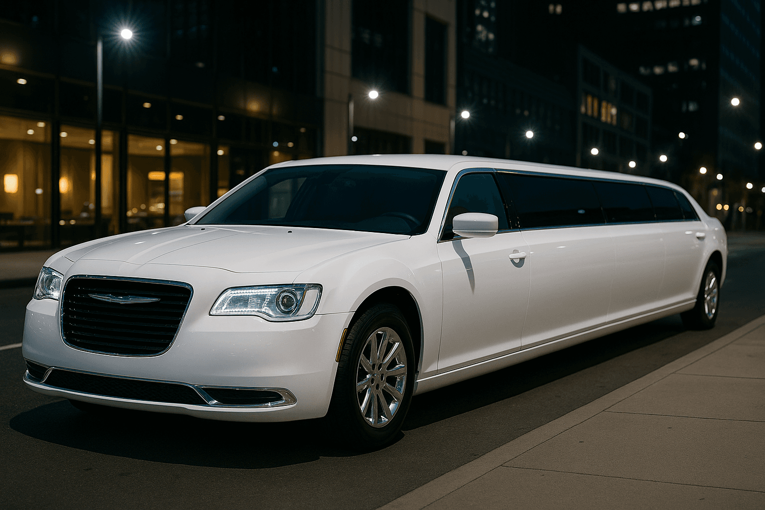 Vehicle photo: 10 Passenger White Stretch Limo exterior