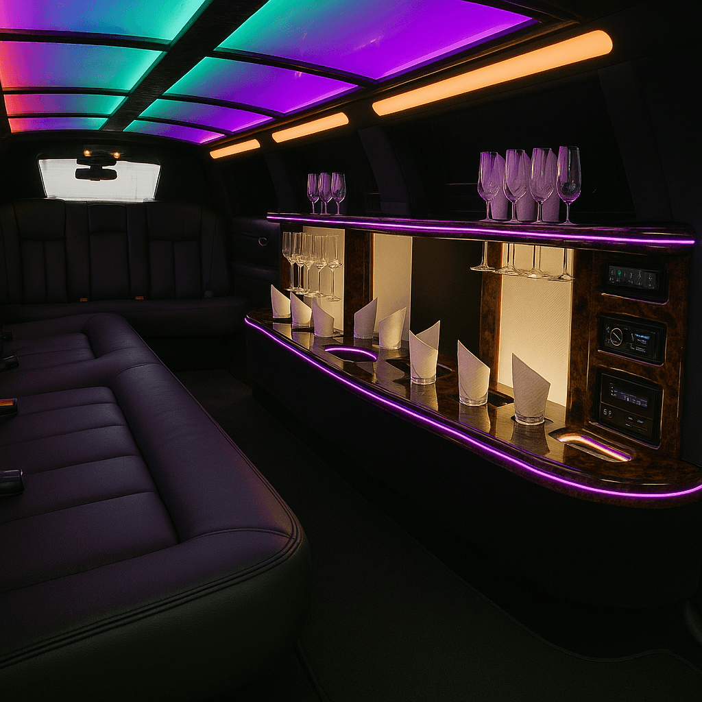 Vehicle photo: 10 Passenger Stretch Limo interior