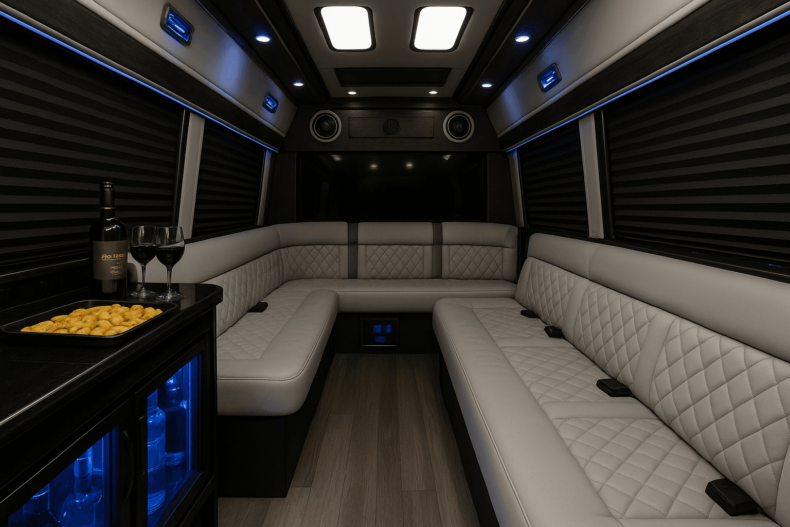 Gallery image: Austin Party Ride limo sprinter interior category for a quieter dinner route