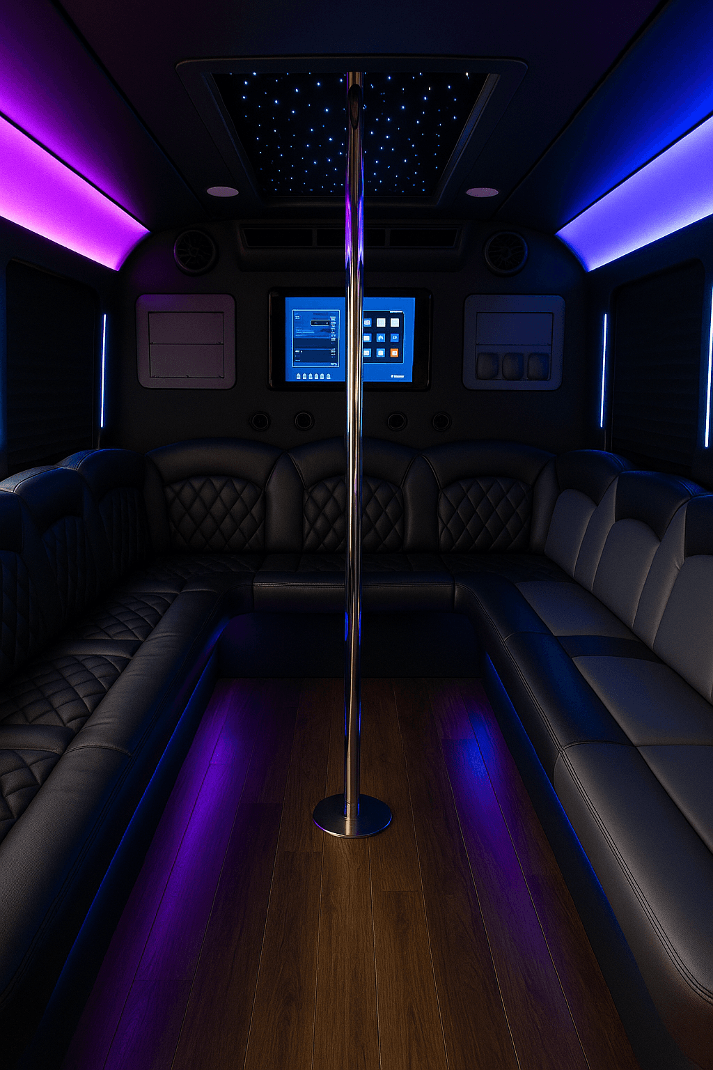 18 Passenger Party Bus interior