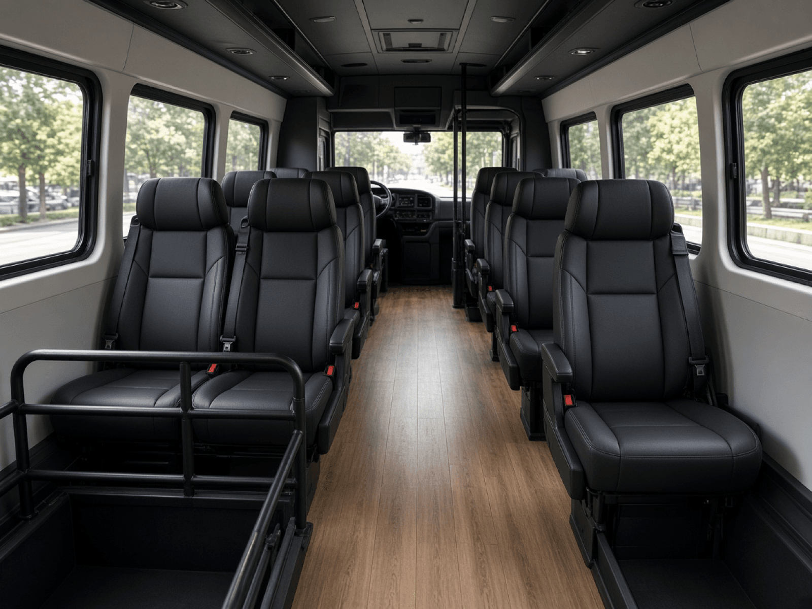 20 Passenger Shuttle Bus interior, a common choice for baby shower in Austin