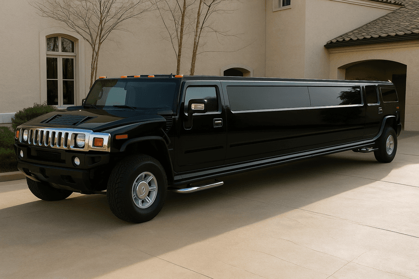 White 20-passenger Hummer limo, a common backdrop for prom group photos
