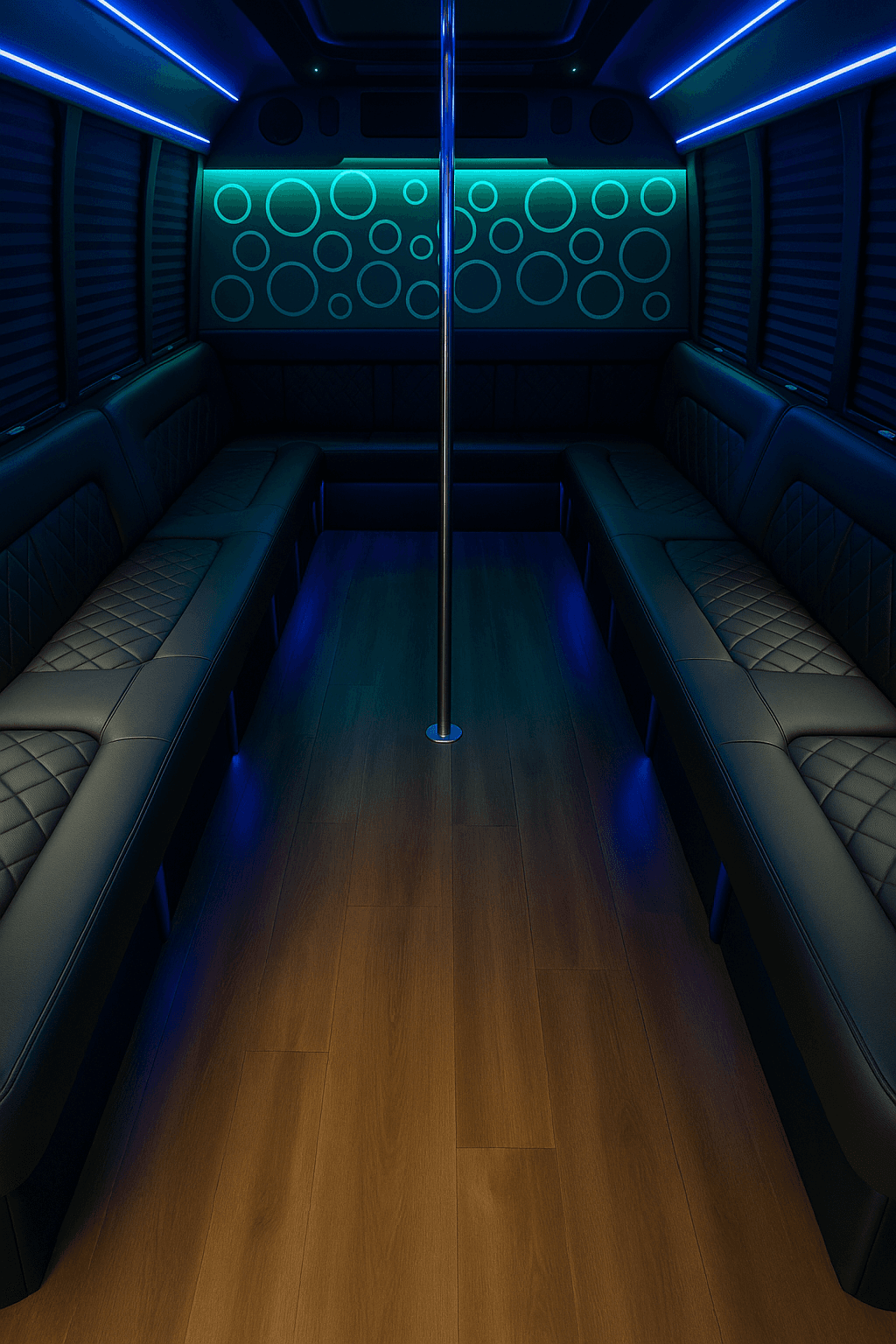 Gallery image: Austin Party Ride party bus interior category used as a cabin between crawl stops