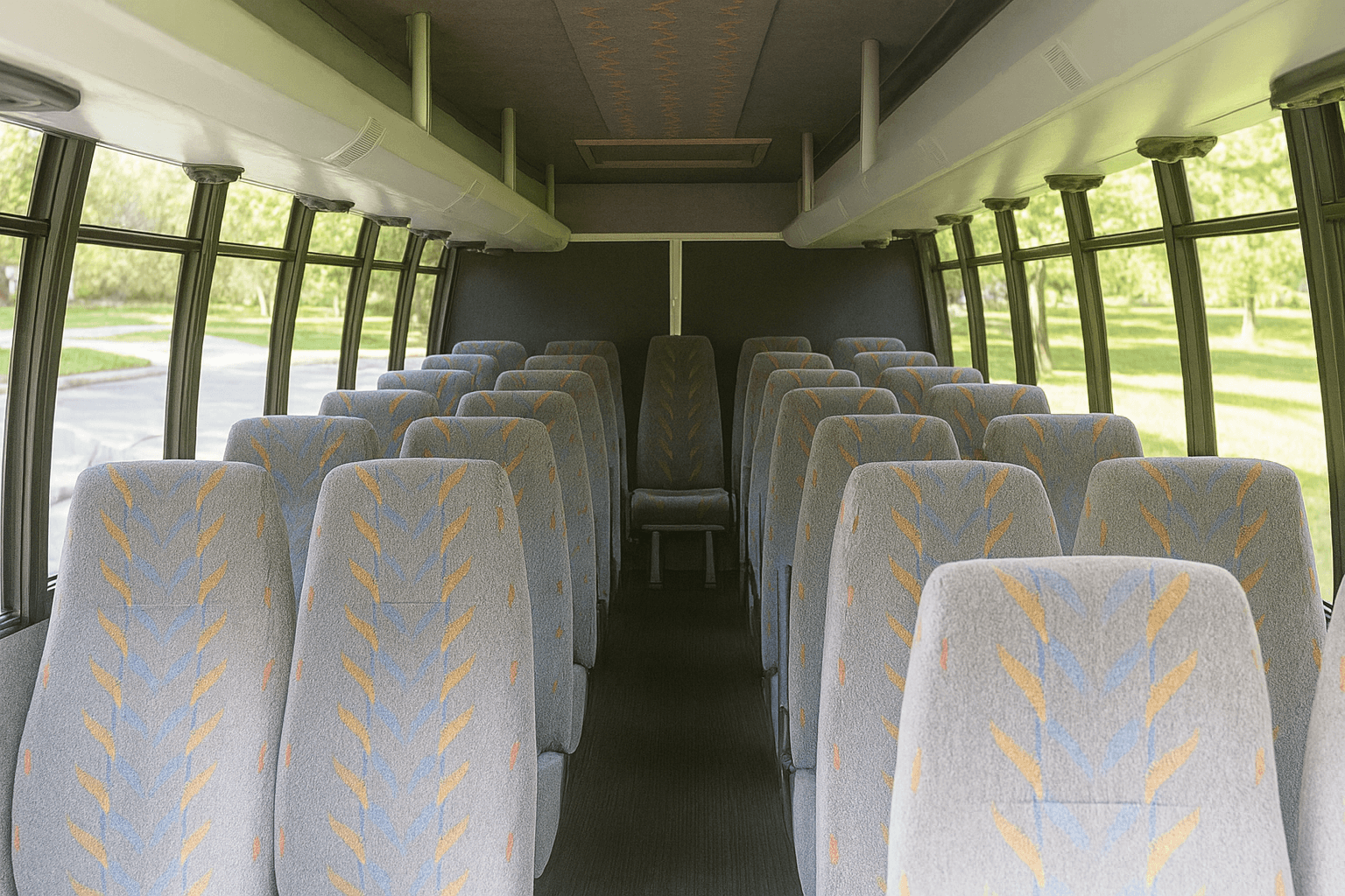 22 Passenger Shuttle Bus interior, a common choice for thanksgiving parties in Austin