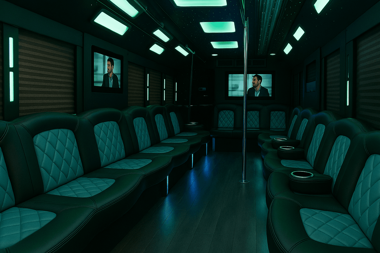 24 Passenger Party Bus interior, a common choice for lake travis in Austin
