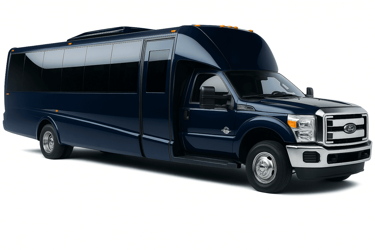 Our 26-passenger party bus, the size that fits a big tubing group and its coolers