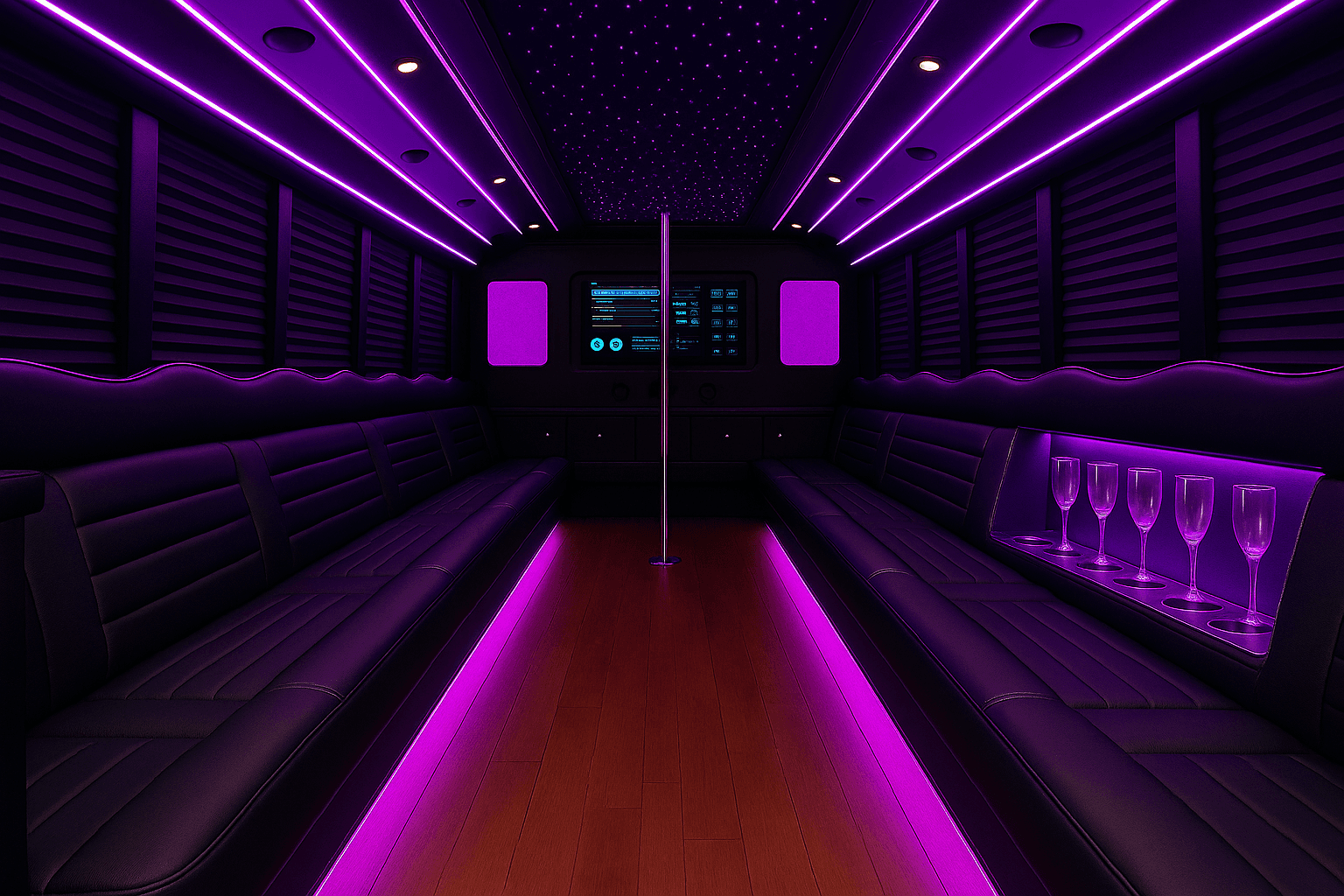Vehicle photo: 32 Passenger Party Bus interior