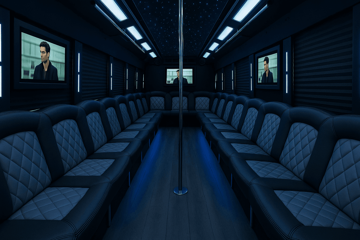 Inside our 45-passenger party bus