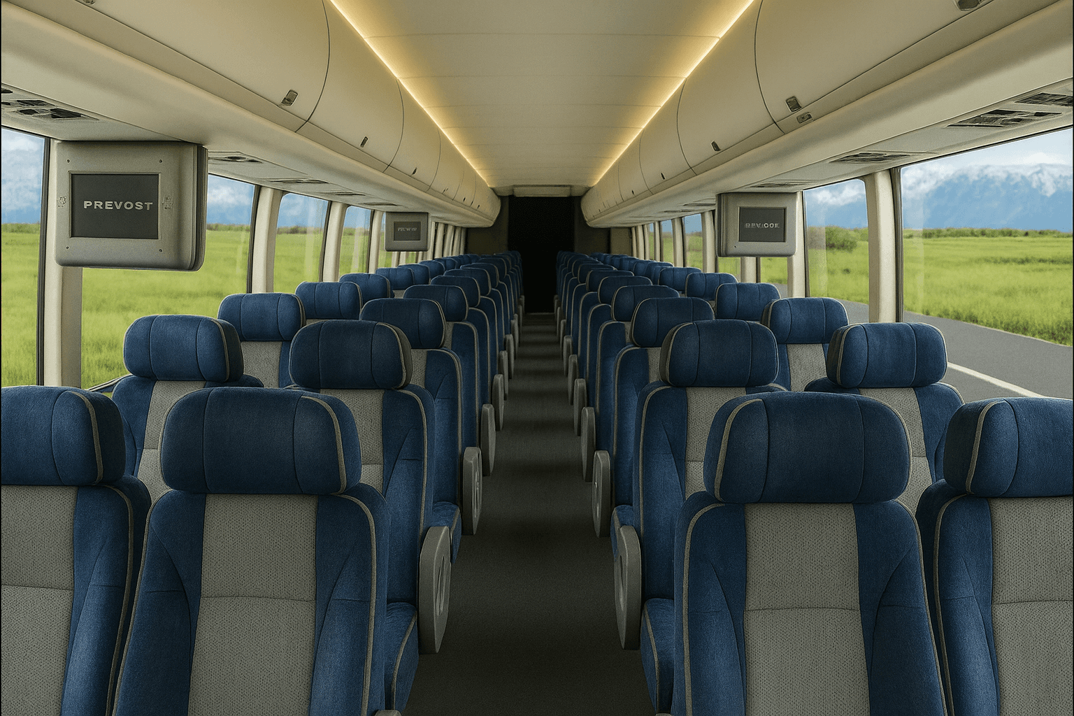 Vehicle photo: 50 Passenger Coach Bus interior
