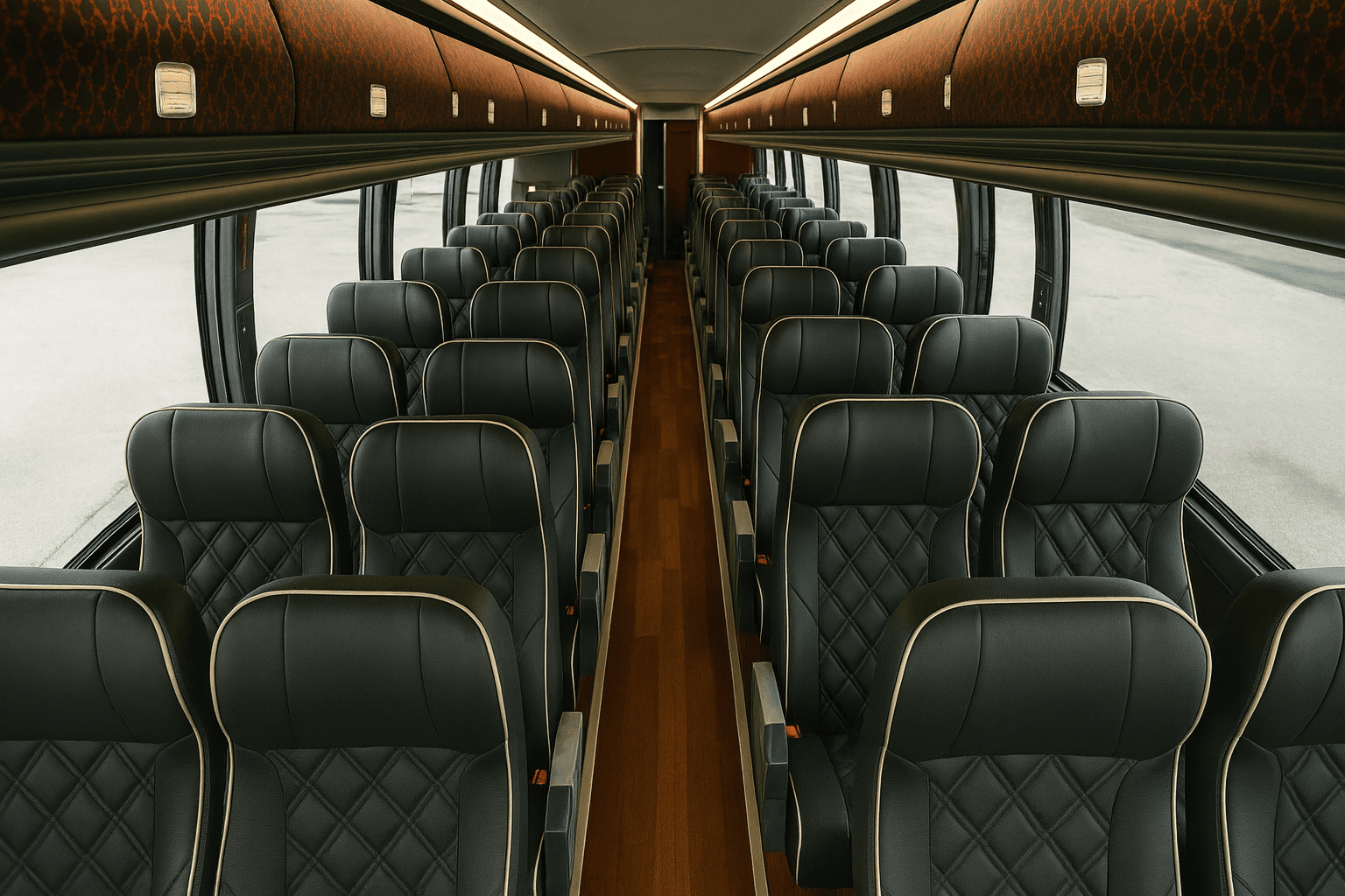 56 Passenger Coach Bus interior, a common choice for charter services in Austin