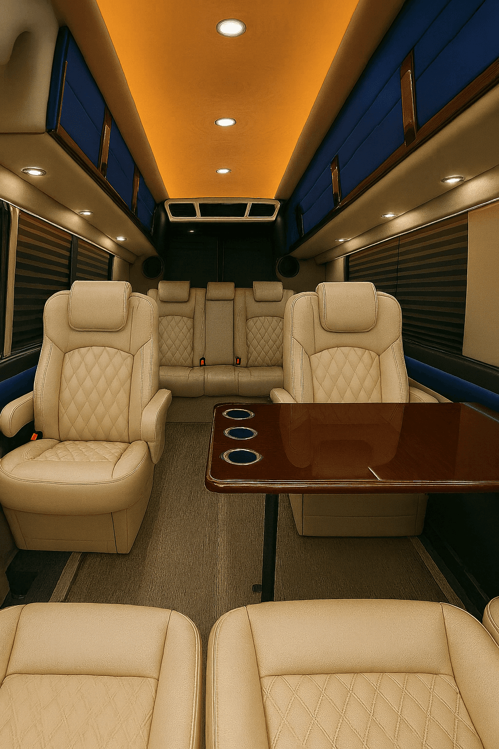 Interior of an Austin Party Ride executive sprinter used for small-family Temple hospital transfers
